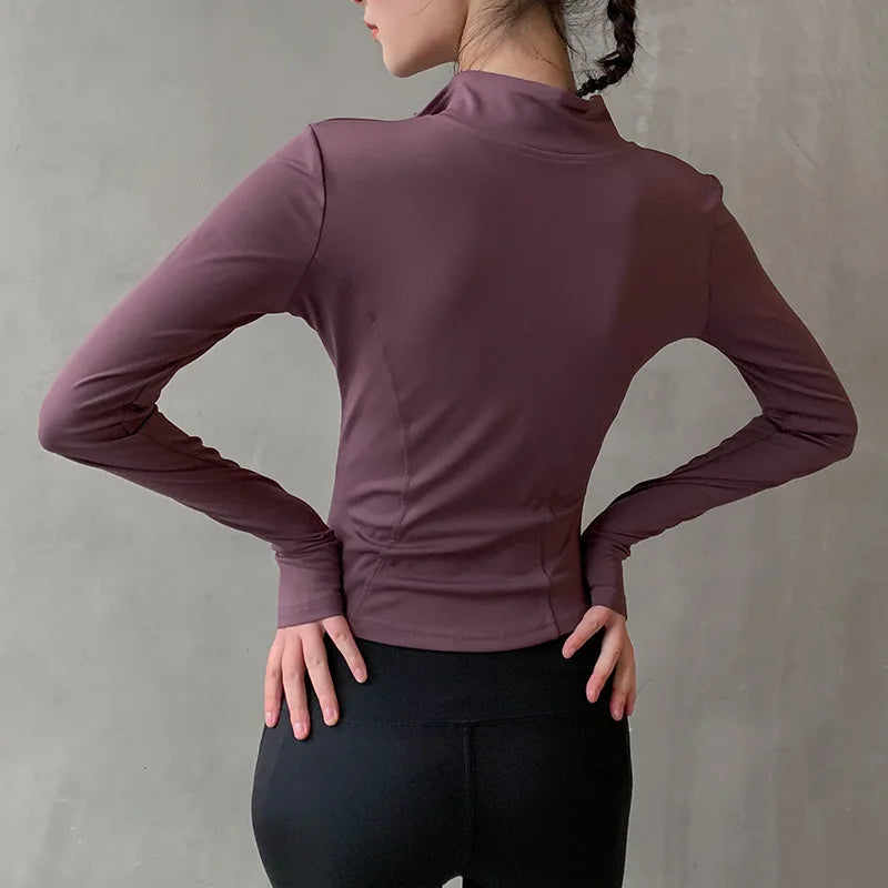 Sport Jacket Zipper Yoga Coat Clothes Quick Dry Fitness Jacket Thumb Hole Sportwear Gym Workout Top