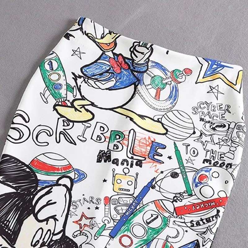 Women's Pencil Skirt High Waist Slim Skirts Print  Large Size Cartoon Summer