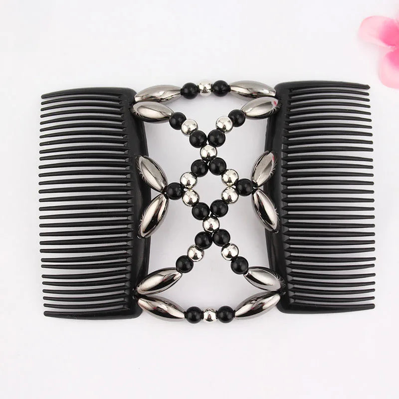 Beads Hair Combs Shiny Rhinestone Beaded Hair Claws Magic Tuck Comb Updo Accessories Elastic Headwear Bun Ponytail Holder