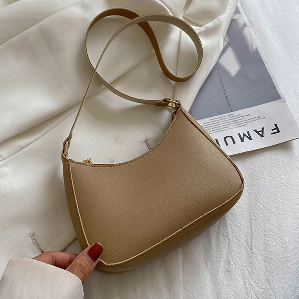 Women's Fashion Handbags Retro Solid Color PU Leather Shoulder Underarm Bag Casual Women Hobos Handbags