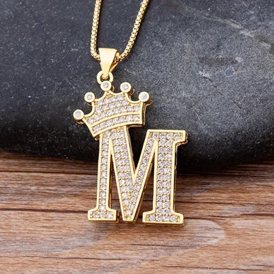 Nidin  Luxury Copper Zircon A-Z Crown Alphabet Pendant Chain Necklace Hip-Hop Style Fashion Woman Man Initial Name Jewelry