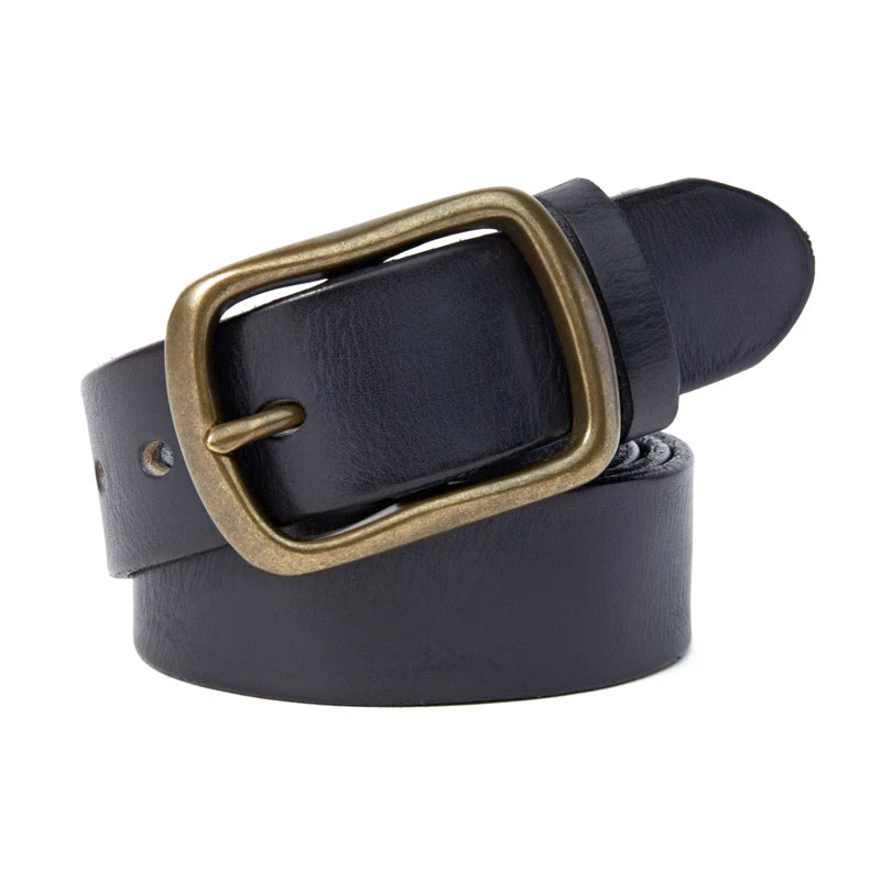 Vintage Luxury Handmade Leather Copper Buckle  Belt Cowhide Retro