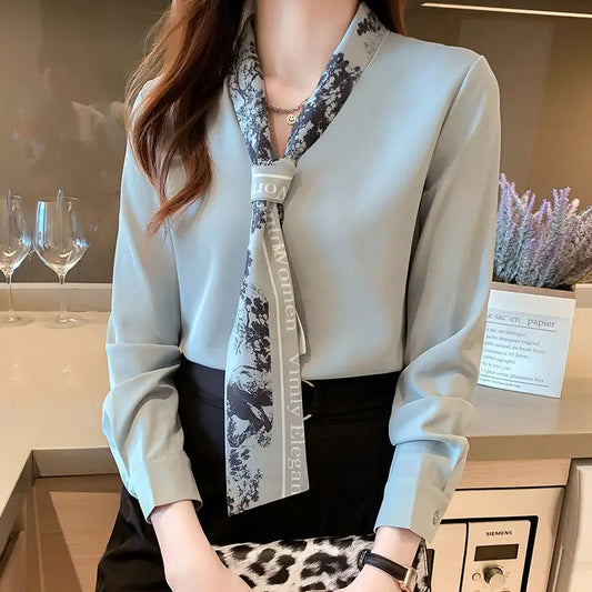 Elegant Bow Suit Collar Chiffon Shirt