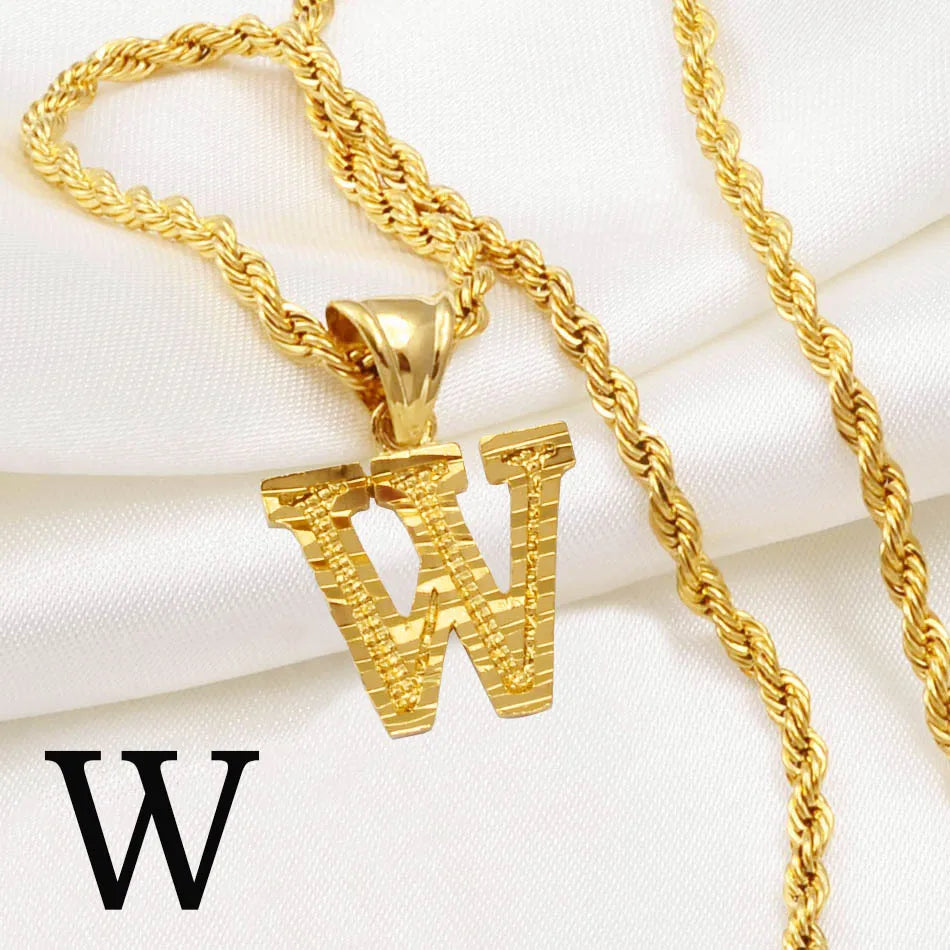 Anniyo A-Z Letters Necklaces Women Men Gold Plated Initial Pendant Rope Chain English Letter Jewelry Alphabet