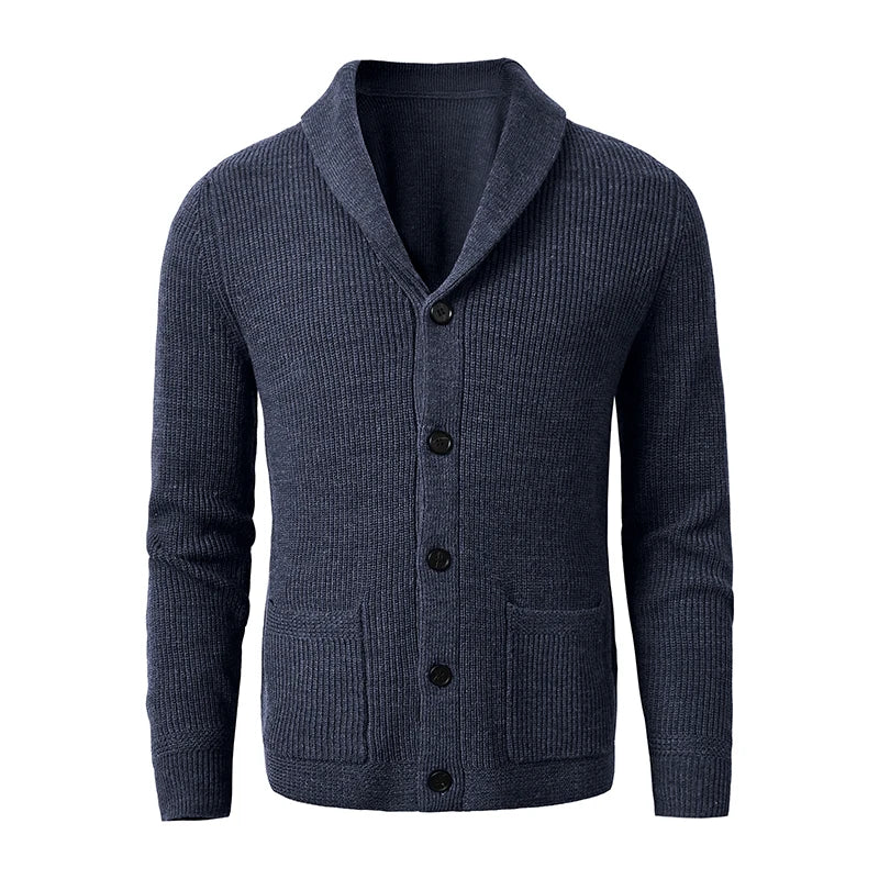Shawl Collar Cardigan Sweater Slim Fit Cable Knit Button up  Merino Wool Sweater
