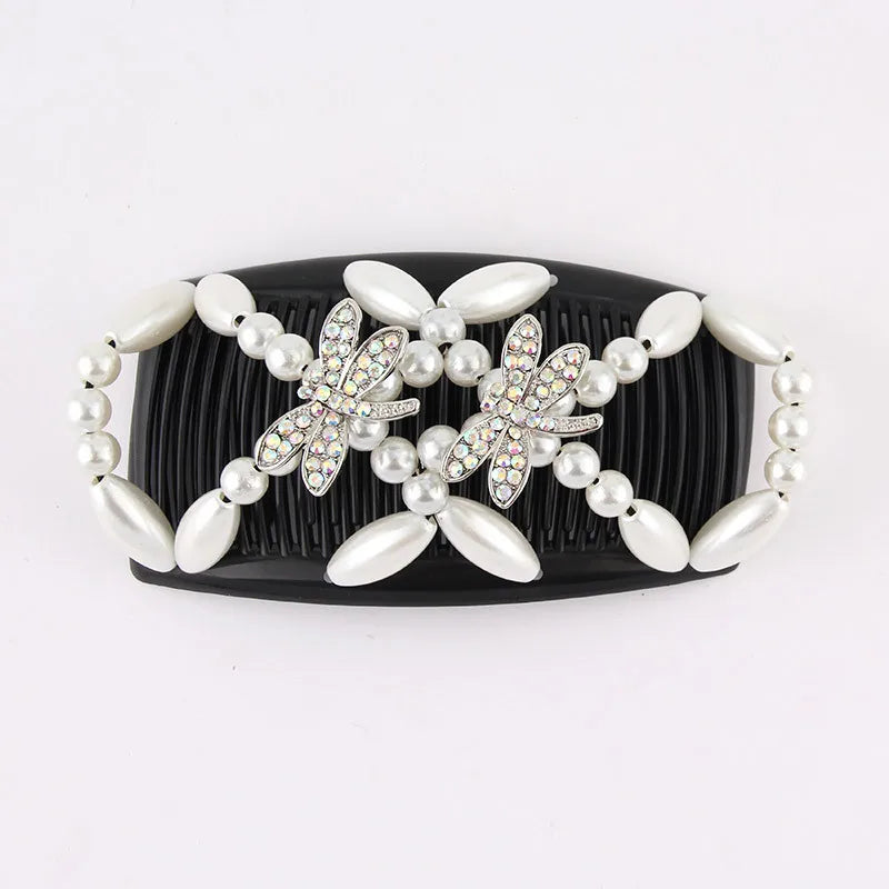 Beads Hair Combs Shiny Rhinestone Beaded Hair Claws Magic Tuck Comb Updo Accessories Elastic Headwear Bun Ponytail Holder