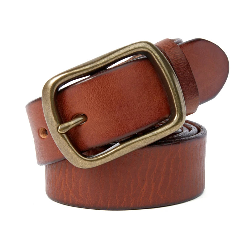 Vintage Luxury Handmade Leather Copper Buckle  Belt Cowhide Retro