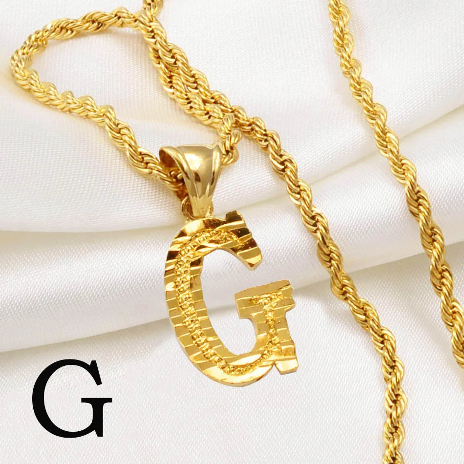 Anniyo A-Z Letters Necklaces Women Men Gold Plated Initial Pendant Rope Chain English Letter Jewelry Alphabet