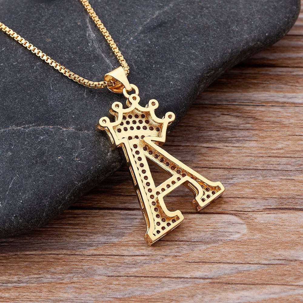 Nidin  Luxury Copper Zircon A-Z Crown Alphabet Pendant Chain Necklace Hip-Hop Style Fashion Woman Man Initial Name Jewelry