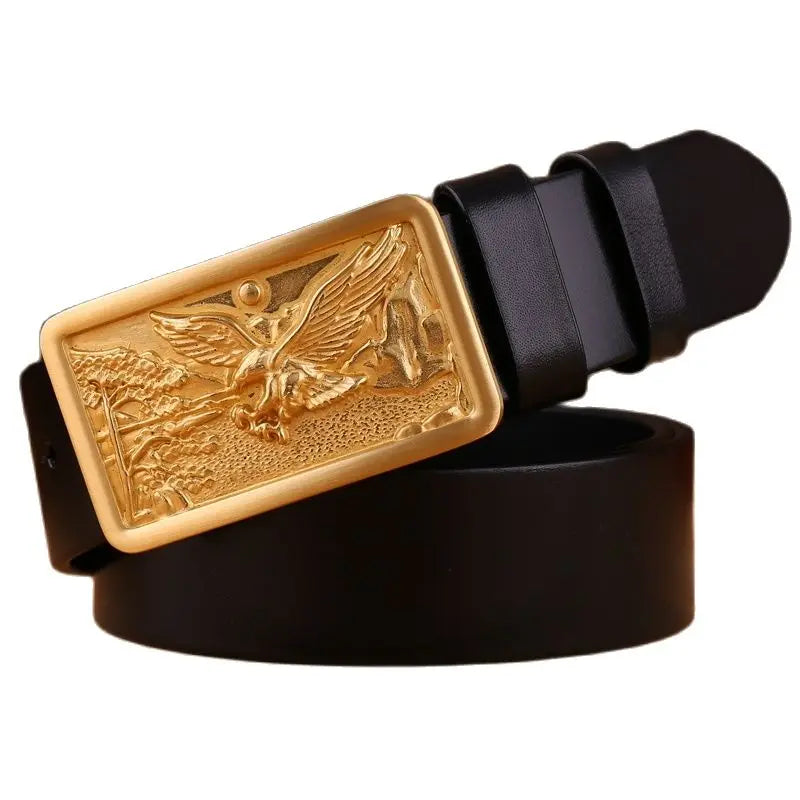 Eagle solid brass buckle luxury full grain 100% genuine leather belt 3.8