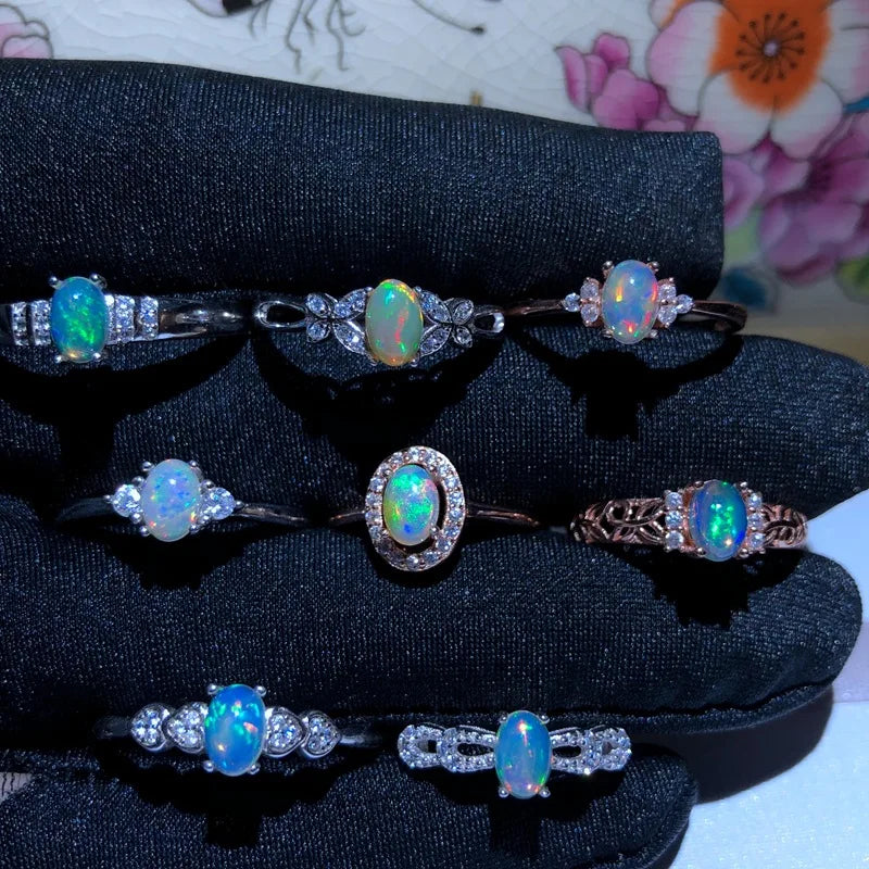 Natural 4*6mm Opal  Ring, 925 Sterling Silver  Oval Shape Gemstone