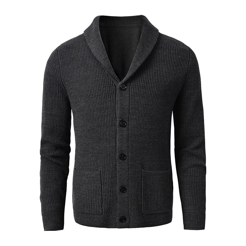 Shawl Collar Cardigan Sweater Slim Fit Cable Knit Button up  Merino Wool Sweater