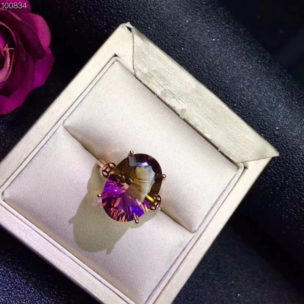 Adjustable Rose Gold Color Natural Ametrine Ring, 925 Sterling Silver Gemstone  Ring