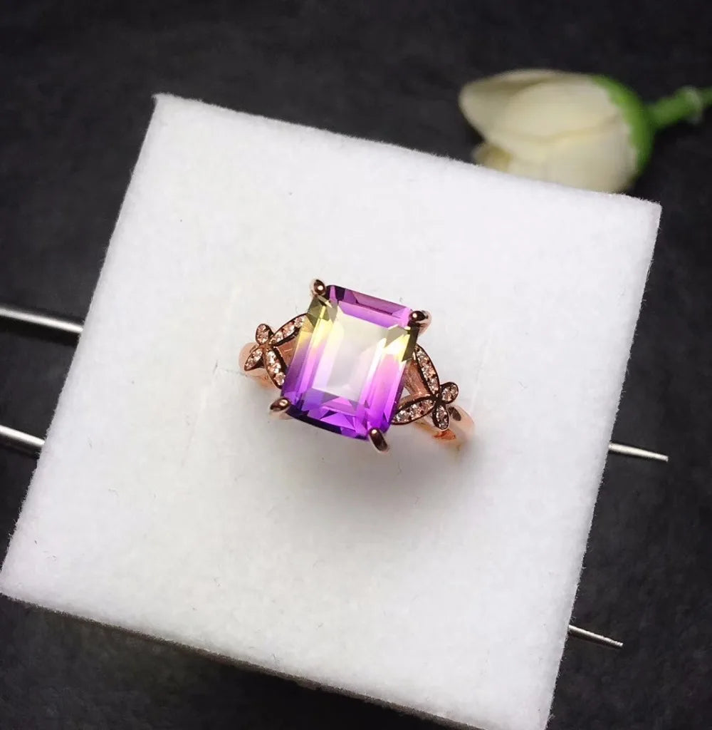 Natural Square Amethyst Gemstone Ring, 925 Sterling Silver, 8*10mm*1 Pcs