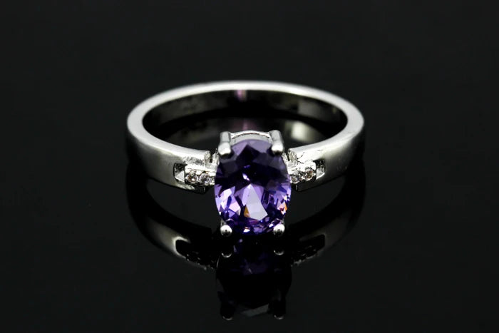 Crystal Jewelry Silver Color Ring Purple Costume Jewelry