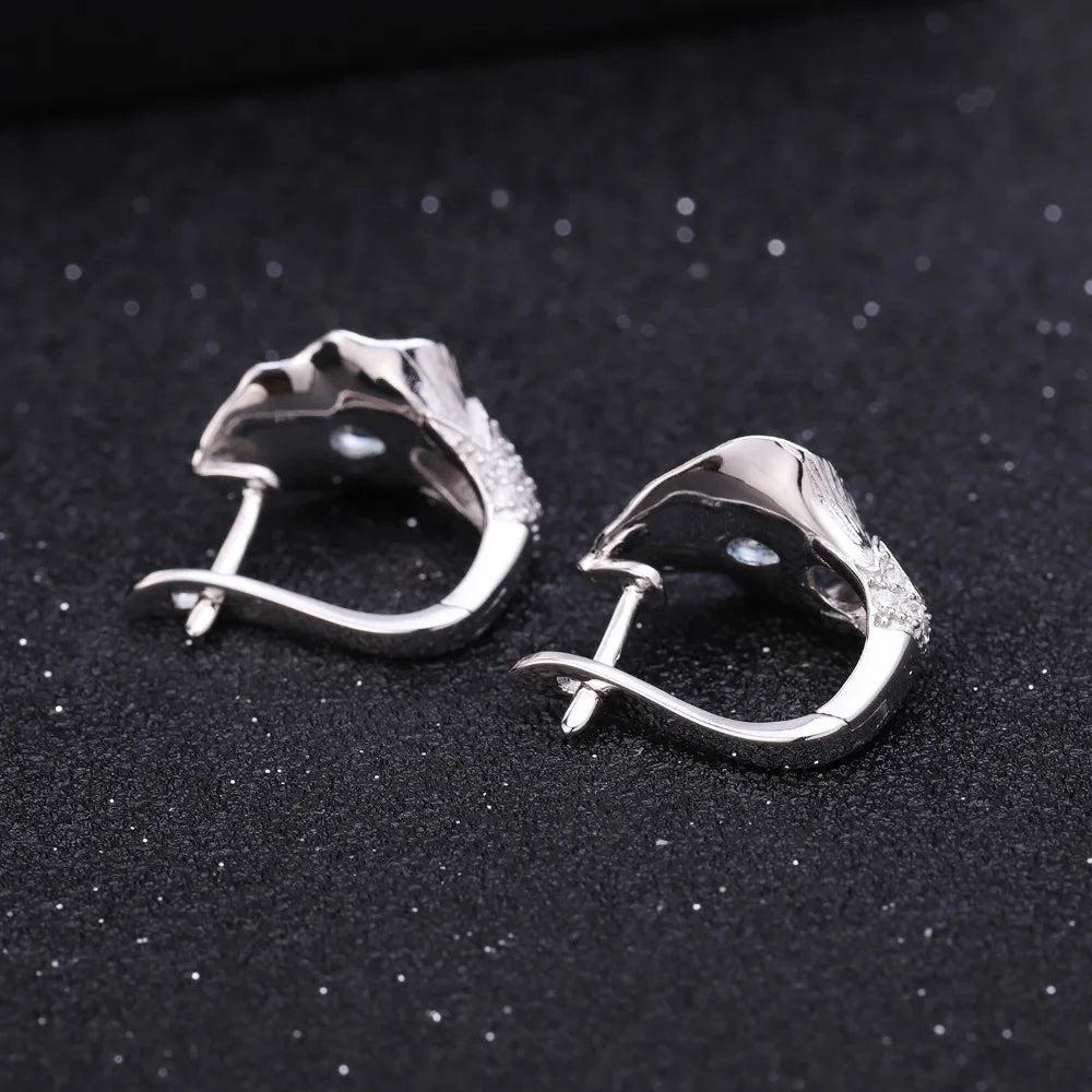 1.68Ct Natural Swiss Blue Topaz Calla lily Leaf Earrings 925 Sterling Silver Handmade Stud Earrings for Women