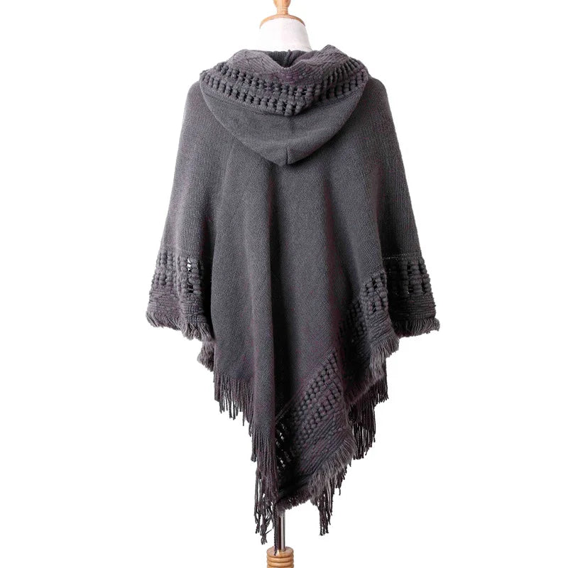 Ladies Tassel Cape Coat Fringe Poncho Oblique Stripe Coat Bohemian Shawl Scarf