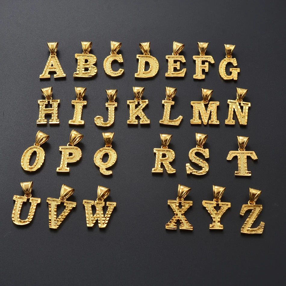 Anniyo A-Z Letters Necklaces Women Men Gold Plated Initial Pendant Rope Chain English Letter Jewelry Alphabet