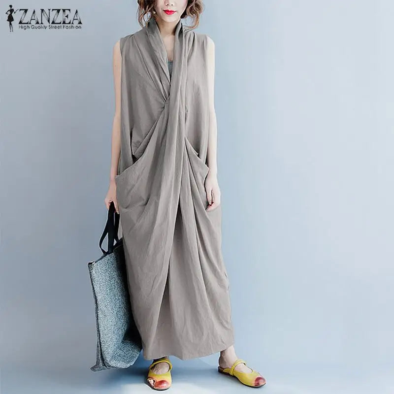 Oversize Asymmetrical Maxi Dress Summer Women's Sundress Female V Neck