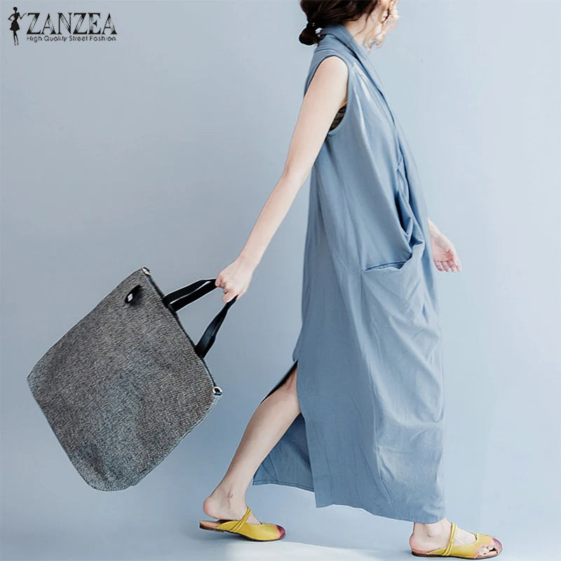 Oversize Asymmetrical Maxi Dress Summer Women's Sundress Female V Neck