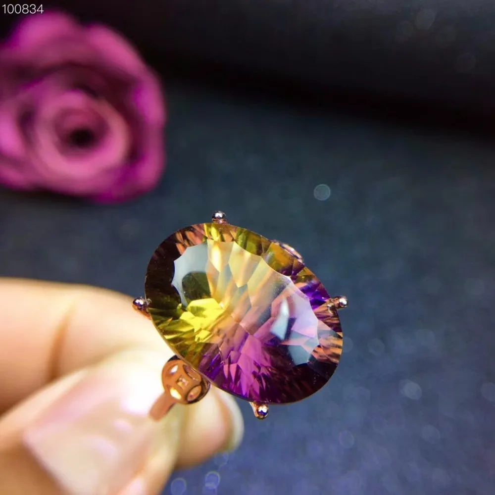 Adjustable Rose Gold Color Natural Ametrine Ring, 925 Sterling Silver Gemstone  Ring