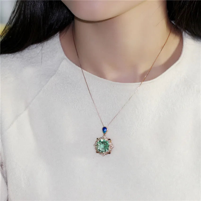 Malachite Cubic Zirconia Pendant 925 Sterling Silver Rose Gold Color Necklace