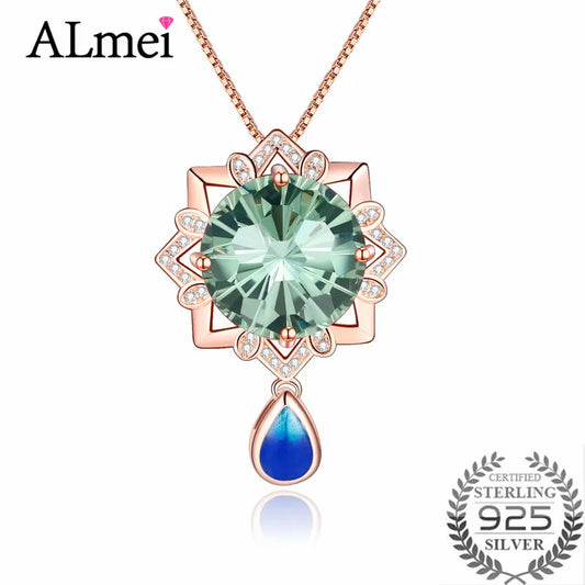 Malachite Cubic Zirconia Pendant 925 Sterling Silver Rose Gold Color Necklace