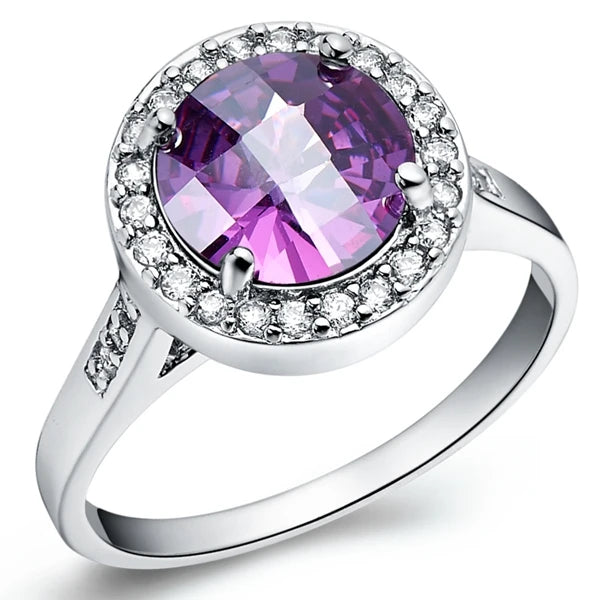 Silver Color Rings Love Blue Big Cubic Zirconia