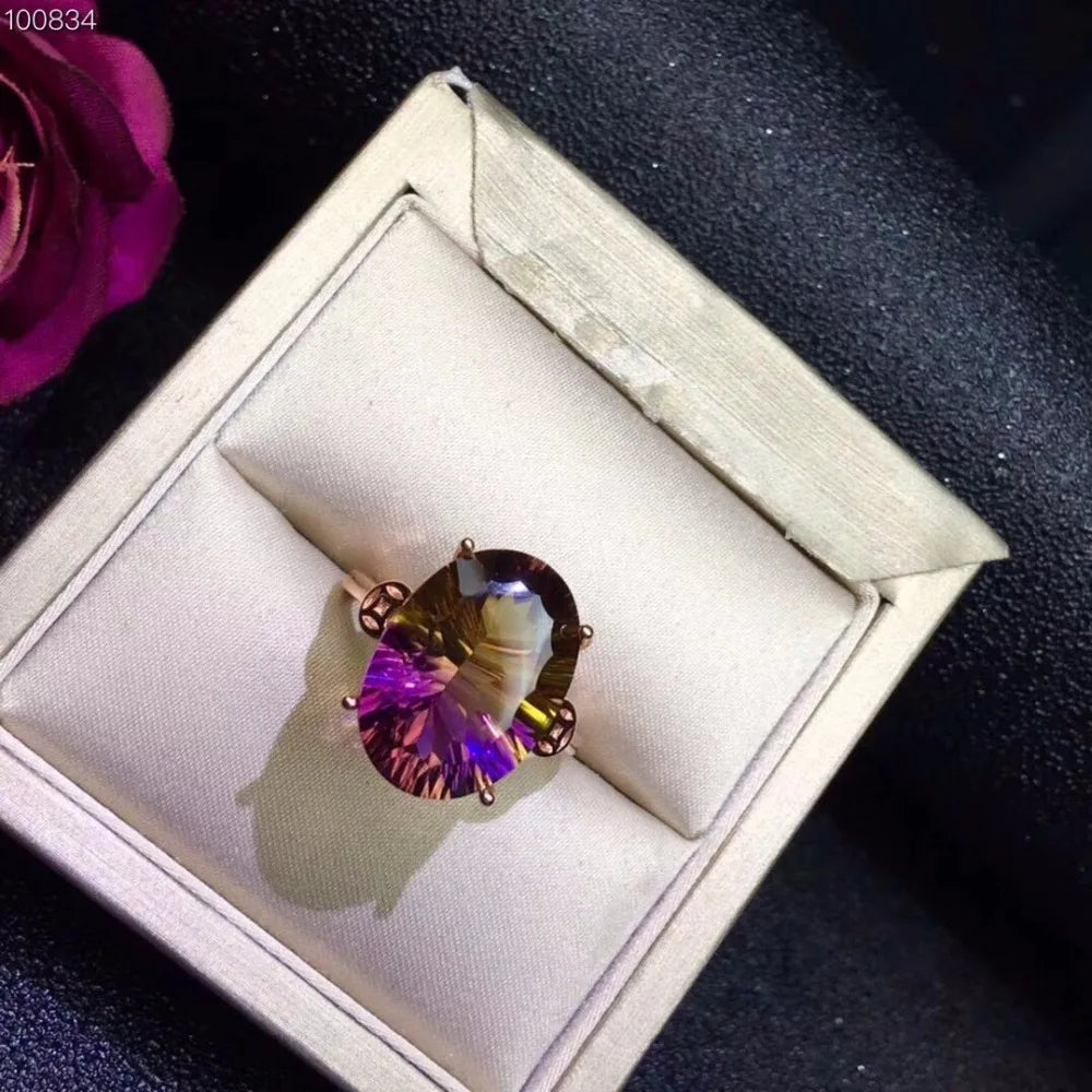 Adjustable Rose Gold Color Natural Ametrine Ring, 925 Sterling Silver Gemstone  Ring