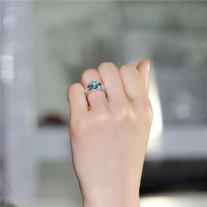 3.5ct Oval Blue Topaz Gemstone Ring Wide Band 925 Sterling Silver  Fine Jewelry