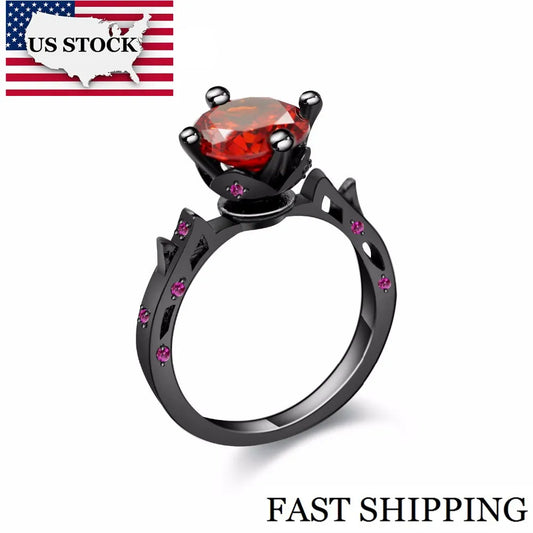 Black Rings Cubic Zirconia Red Stone