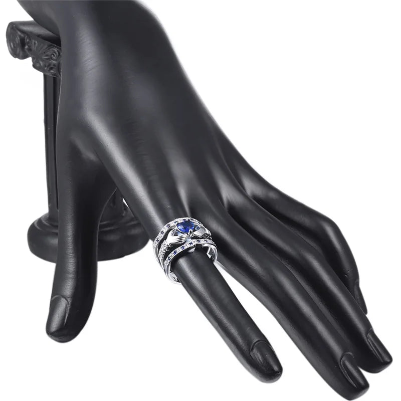 3 Piece Set Rings  Cubic Zirconia  Blue Heart Promise Ring