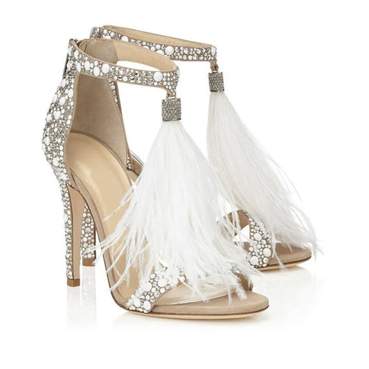 Sandals Stiletto  High Heels Sandals Rhinestone Feather