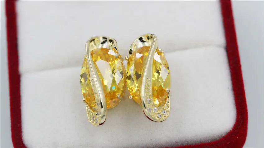 Gold Color  Jewelry Set Yellow Crystal Jewelry Sets Necklace Pendant Earrings Set