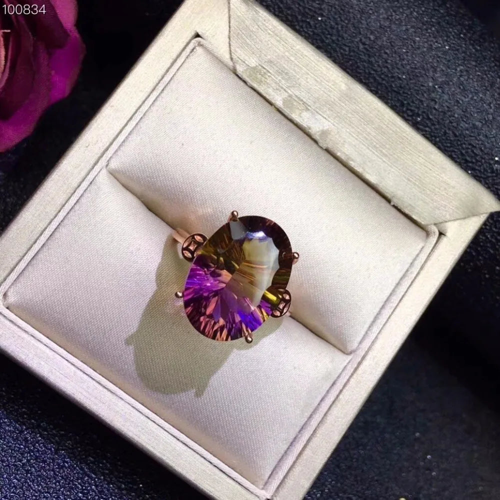 Adjustable Rose Gold Color Natural Ametrine Ring, 925 Sterling Silver Gemstone  Ring