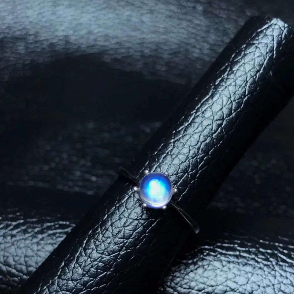 Round Natural Blue Moonstone Ring  925 Sterling Silver Fine Jewelry, 5*5mm Gemstone