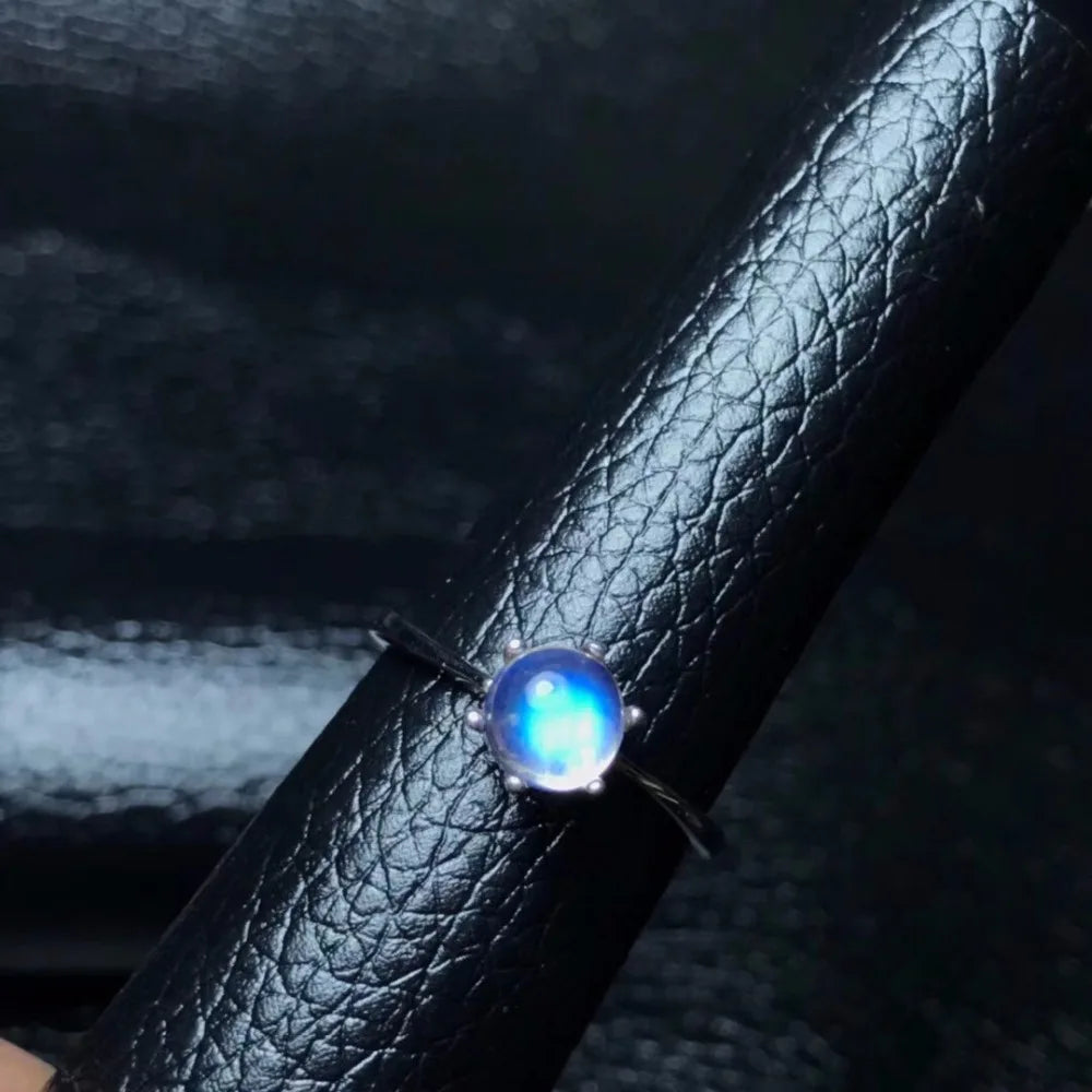 Round Natural Blue Moonstone Ring  925 Sterling Silver Fine Jewelry, 5*5mm Gemstone