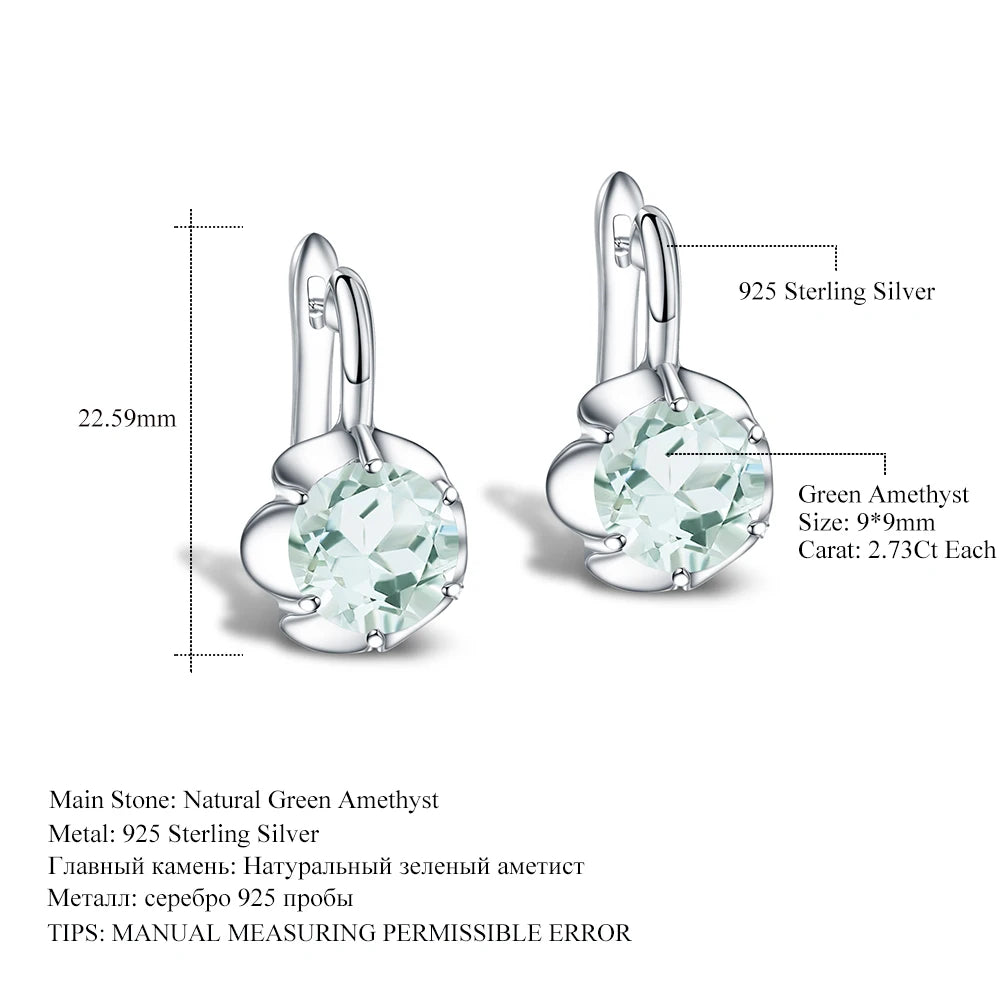 Pure 925 Sterling Silver Fine Jewelry Oval 5.47Ct Natural Green Amethyst Birthstone Stud Earrings For Women