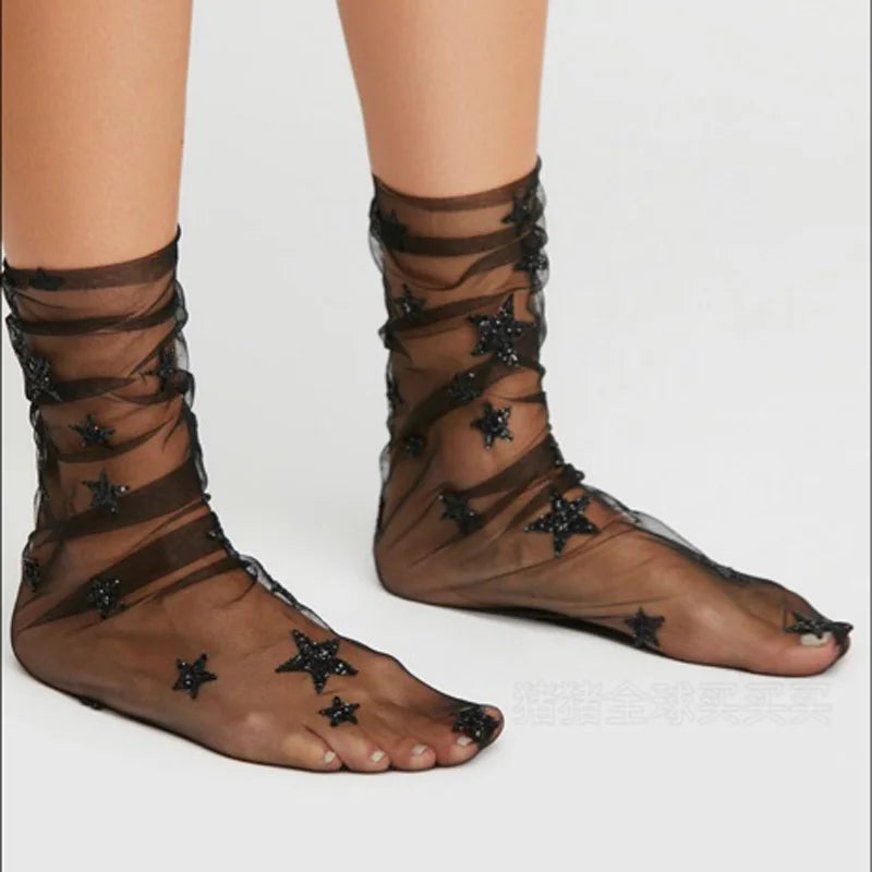 Fashion Star Transparent Socks Art Women Funny Glitter Socks Hosiery Ankle Socks Female Hipster