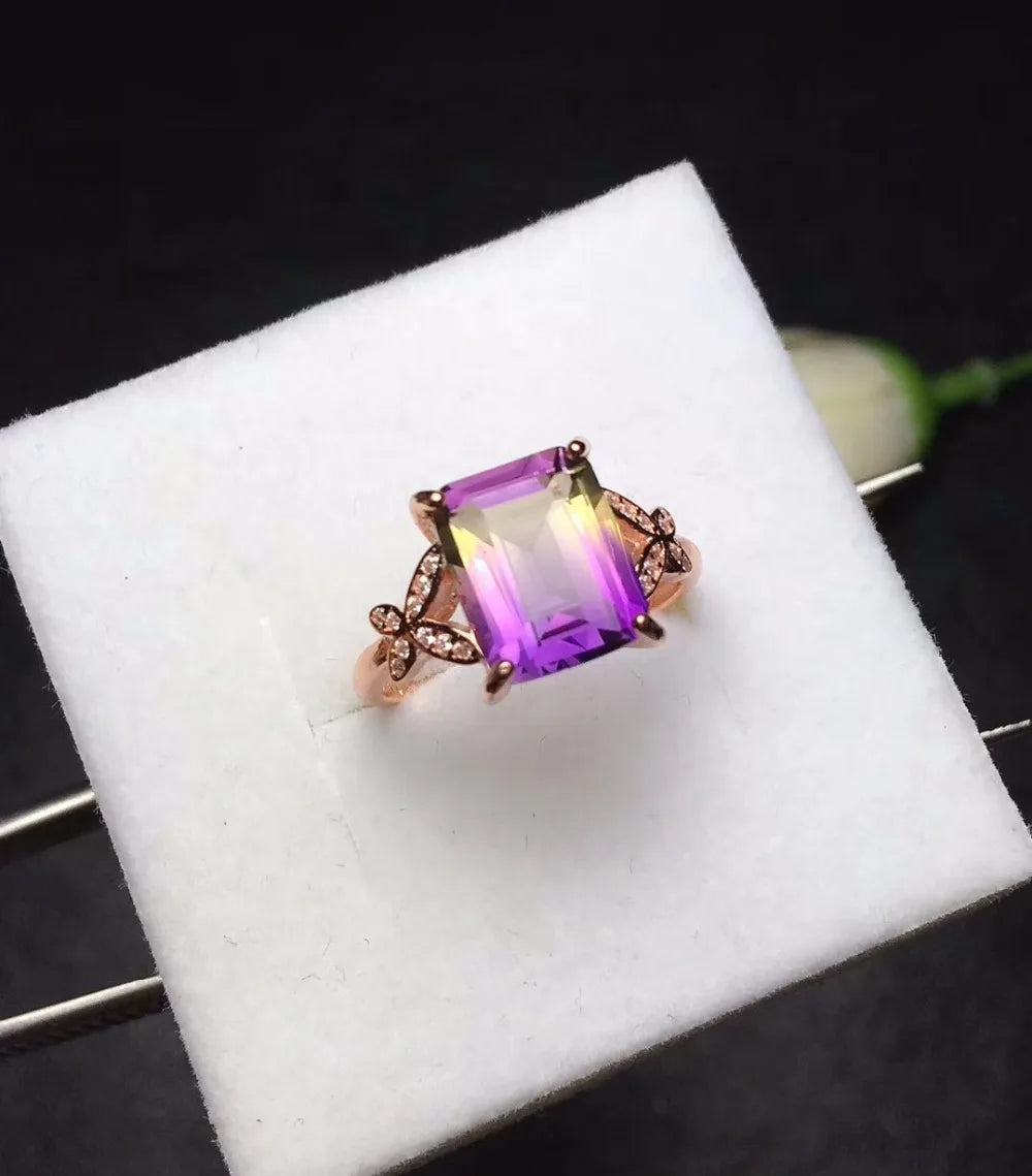 Natural Square Amethyst Gemstone Ring, 925 Sterling Silver, 8*10mm*1 Pcs