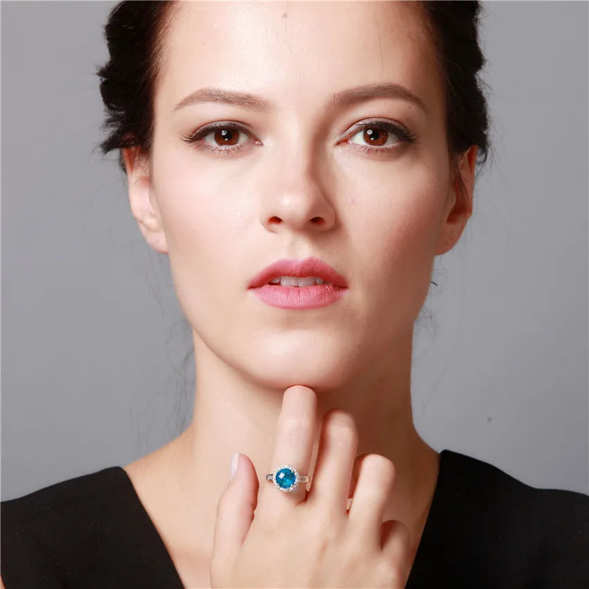 Silver Color Rings Love Blue Big Cubic Zirconia