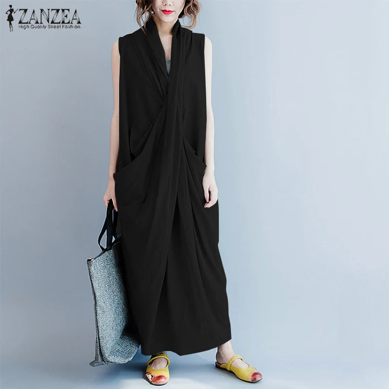 Oversize Asymmetrical Maxi Dress Summer Women's Sundress Female V Neck