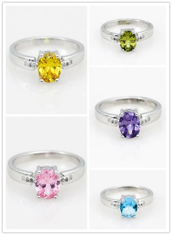 Crystal Jewelry Silver Color Ring Purple Costume Jewelry