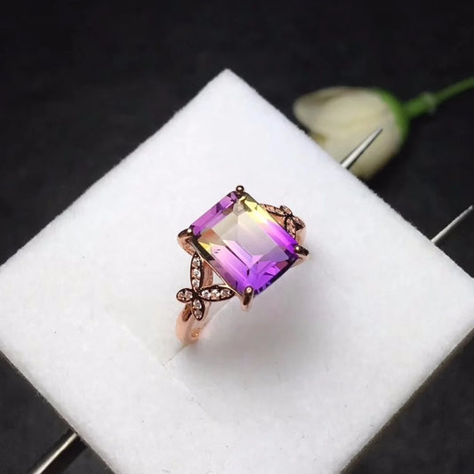 Natural Square Amethyst Gemstone Ring, 925 Sterling Silver, 8*10mm*1 Pcs