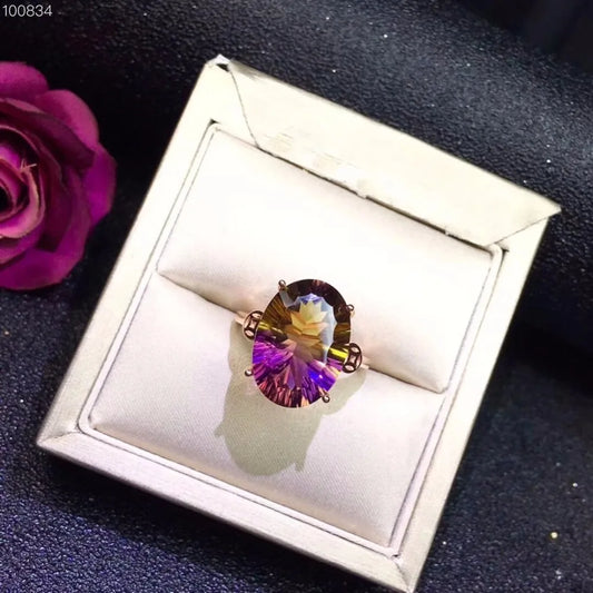 Adjustable Rose Gold Color Natural Ametrine Ring, 925 Sterling Silver Gemstone  Ring