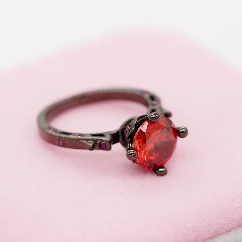 Black Rings Cubic Zirconia Red Stone