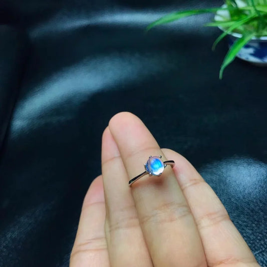 Round Natural Blue Moonstone Ring  925 Sterling Silver Fine Jewelry, 5*5mm Gemstone