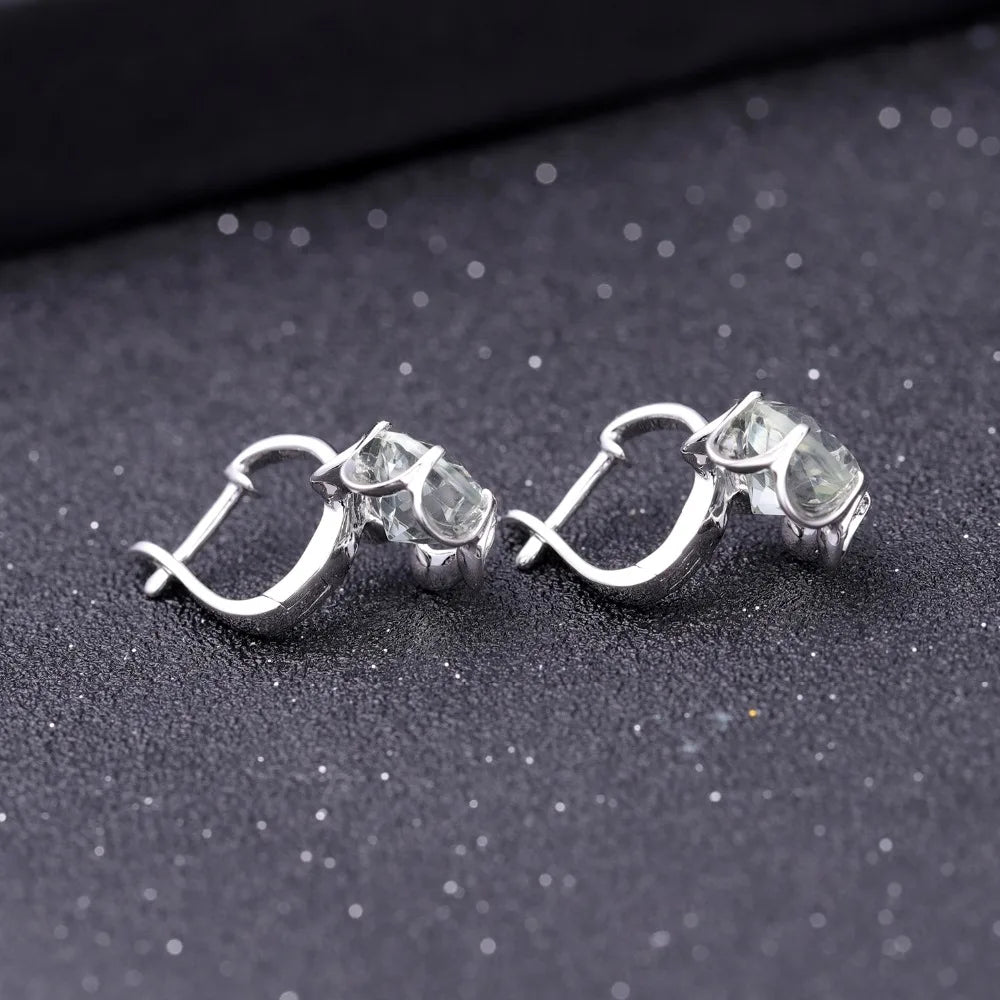 Pure 925 Sterling Silver Fine Jewelry Oval 5.47Ct Natural Green Amethyst Birthstone Stud Earrings For Women