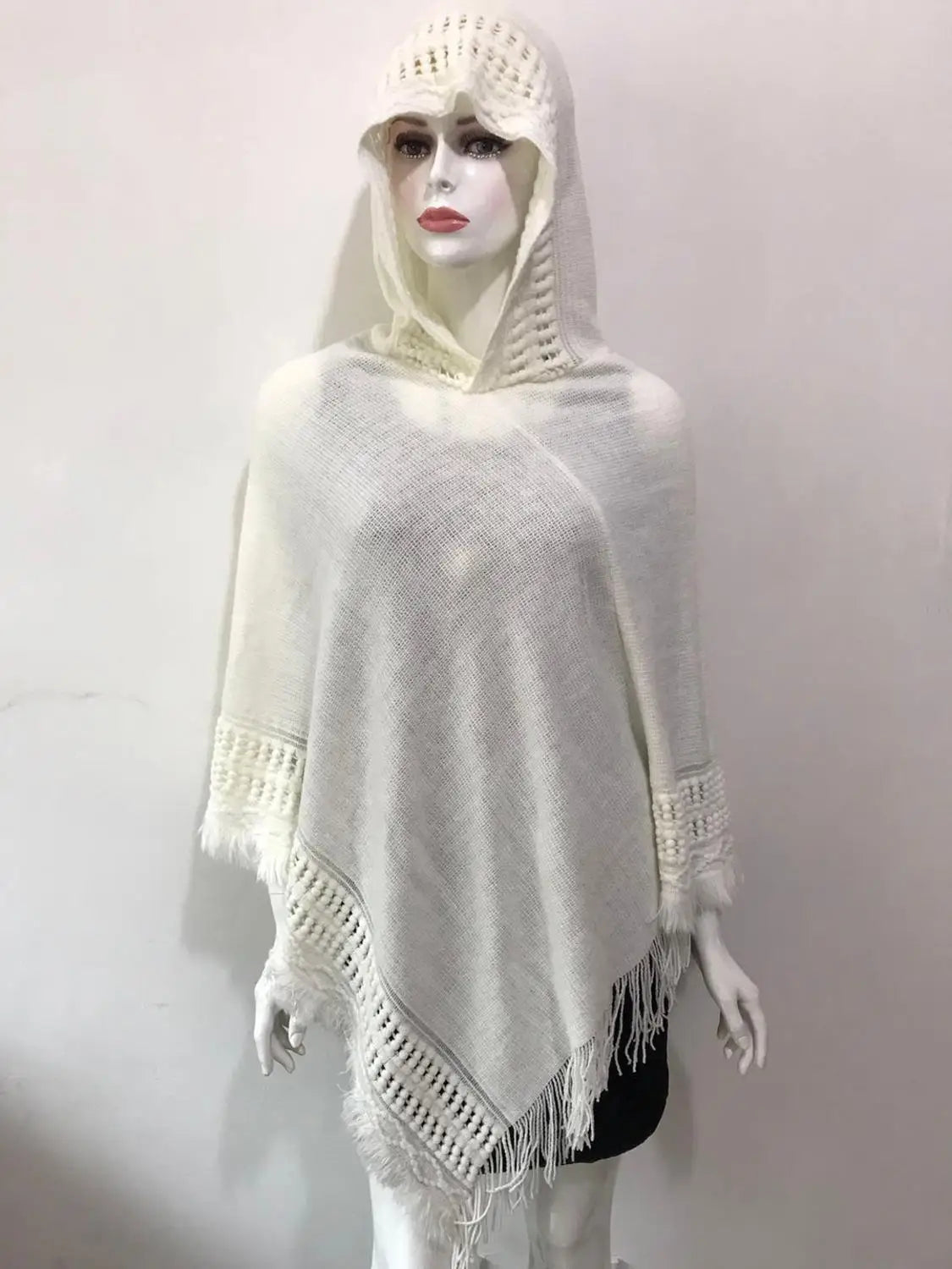 Ladies Tassel Cape Coat Fringe Poncho Oblique Stripe Coat Bohemian Shawl Scarf