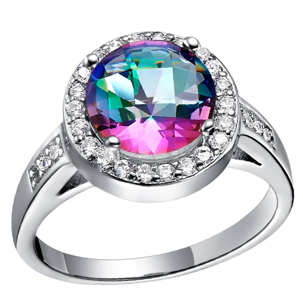 Silver Color Rings Love Blue Big Cubic Zirconia